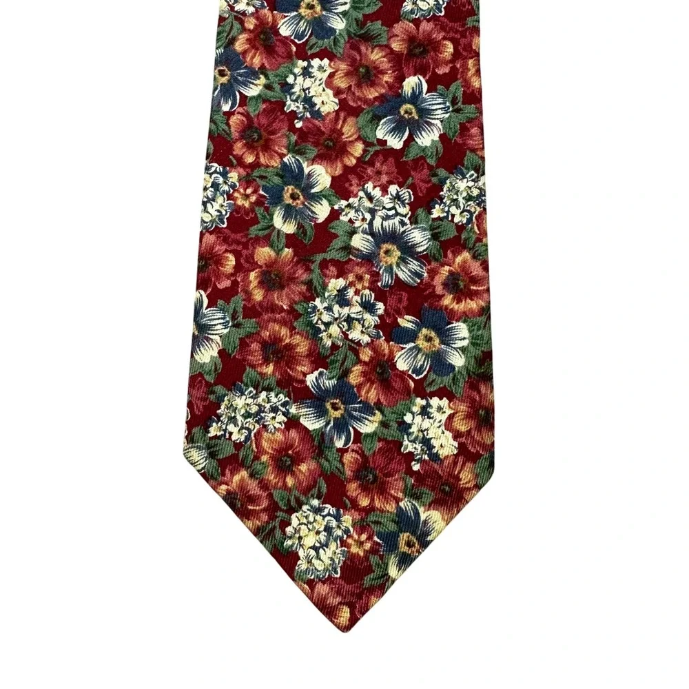 Brooks Brothers Mens Red Floral Cotton Necktie Made in USA Classic Width Tie